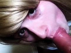 young blonde sissy crossdresser swallows huge load