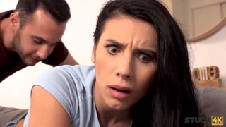 STUCK4K. Sexy Romanian brunette Nelly Kent is stuck and penetrated