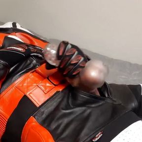 Leather Biker Jerking off With Cumshot