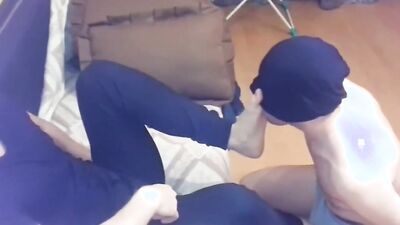 Russian bloke bends down and gets spanked by his roommate