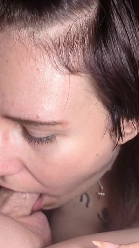 Goth Giving a Closeup Deepthroat Blowjob Under the Desk While Working