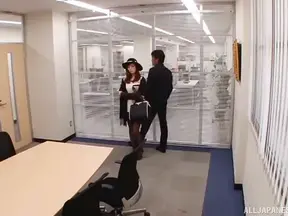 Stylish Asian Girl Takes Three Guys Hard Right In The Office Cubicle