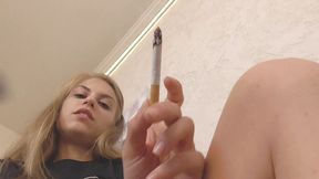 Vulgar provocative bitch style smoking and ashtray by teenie brat!