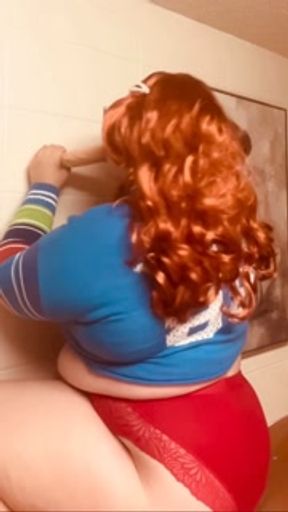 Curvy College Girl Deep Throats and Gags on Dildo Before Halloween Party