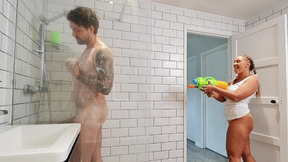 BRAZZERS - Beth Bennett Surprised Her Hubby In The Shower... with a water gun