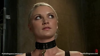 Bound blond gangbang in public