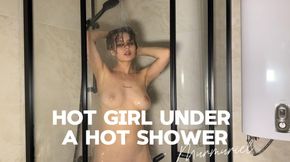 Hot girl under a hot shower