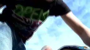 Wearing her sexy outfit attracts a big cock guy who rails her shaved black pussy