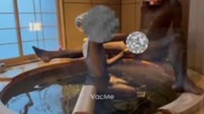 [VacMe] Couple both in Pantyhose handjob edging at Japanese hot spring