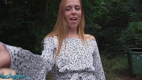 Tinder date turned into hot anal fuck after public blowjob with skinny Russian redhead