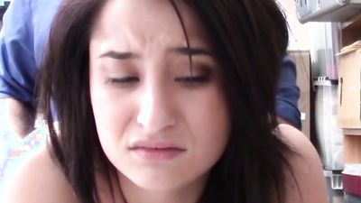 Tiny titted teen thief having doggy style sex