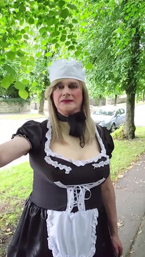 Sissy maid outdoors