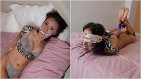 Lilly's Tight Hogtie and Cleave Gag Captivity with Magic Silk Scarves! (4K)