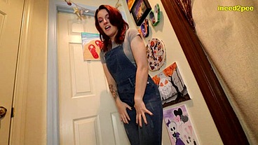 Amatuer Blake Jones wetting her jean overalls