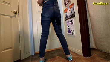 Amatuer Blake Jones wetting her jean overalls