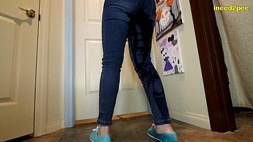 Amatuer Blake Jones wetting her jean overalls
