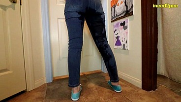 Amatuer Blake Jones wetting her jean overalls