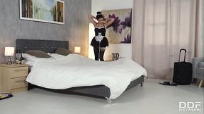 Gorgeous sex goddess Krystal Webb fills her shaved pussy with sex toys