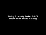 Pissing A Laundry Basket Full Of Dirty Clothes Before Washing