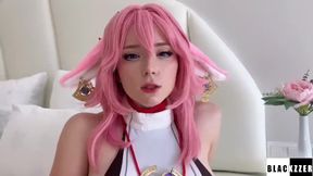 Yae Miko from the Genshin Impact Deepthroat, Facesitting and Rough Fucks with Me