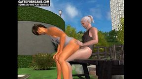 In the 3D park a hot blonde tranny fucks a guys ass