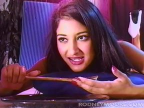 Vintage 90's Indian Starlet Nadia Nyce laps up thick cum