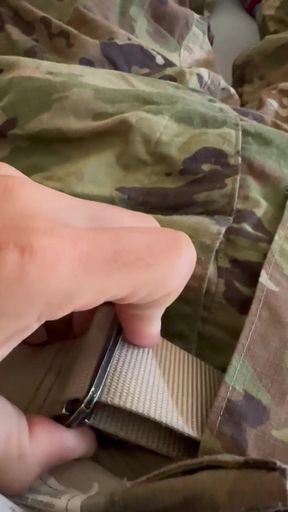 Army Soldier Jerks off in Uniform Wearing Black Socks - Shoots Load Through Undies