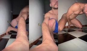 Big ass latino footballer destroyed by giant dildo solo wank