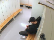 Horny dude jerking off in the locker room