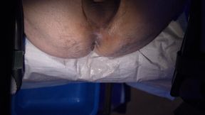 Huge inflatable buttplug insertion