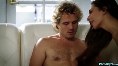 Robby Echo and his lover share passionate oral sex in socks on a white leather couch