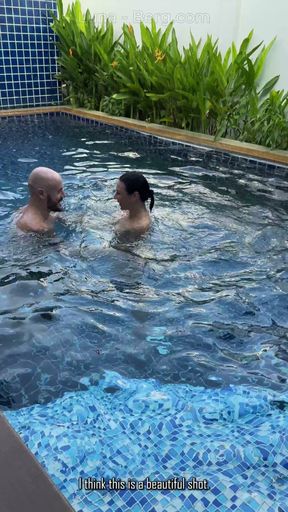 Pool Day: Busty Wife Having Fun with Her Lover. Big Tits, Sun and Big Cock