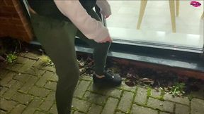 dirty little street girl takes a spanking in the street