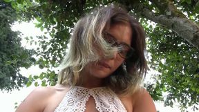 Aislynn Outdoor Hairy Pussy Rub &amp; Clit Vibrator Play - Skinny Amateur Brunette Glasses, Pink Skirt &amp; White Panties