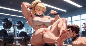 Muscular Woman Dominates Pathetic Man - Foot Worship in Gym