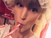 Ts Bunny white Transsexual ladyboy in Houston sucks on a candycane