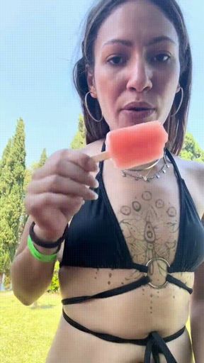 Eating ice cream in my bikini