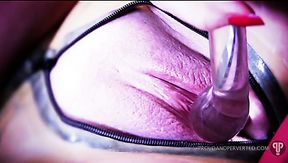 Closeup hardcore pussy masturbation performed by big breasted preggo