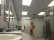 Walked into public restroom in only underwear and stripped. You can hear two guys talking outside