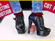 Ballbusting cock trampling and CBT in high heel boots Shoejob Sockjob POV