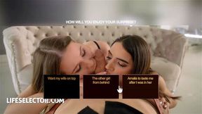 Lifeselector A raunchy threesome with your wife Amalia Davis and hot brunette Candie Luciani