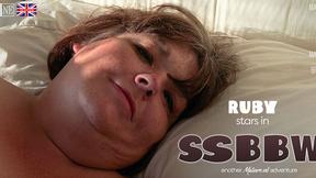 ”SSBBW Ruby plays in bed with her huge saggy tits & thick beaver!”