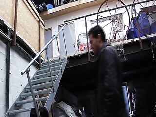 Naughty brunette hair French wife sucks jock in the back office