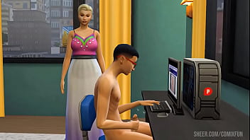 Stepmom catches her stepson masturbating in front of the computer