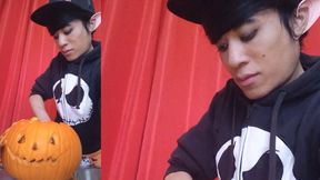 Sfw Jon Arteen Cute Twink Emo Femboy Carves a Halloween Pumpkin in His Underwear Jack-o'-lantern