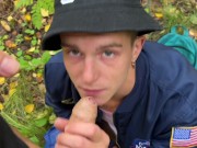 #376 Guy catches guy jerking off in the woods and joins to fuck him