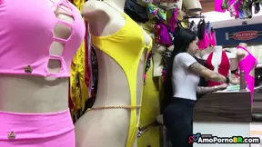 Hot brunette milf gives best hardcore fuck at sexshop