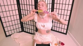 ASMR cute girlfriend licking your candy - Mia Delphy