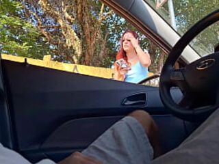 Risky handjob for a naughty girl on the street who was at the bus stop!