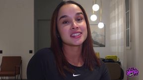 Latina model Abella Olsen takes cum after crazy fuck on Spanish streets